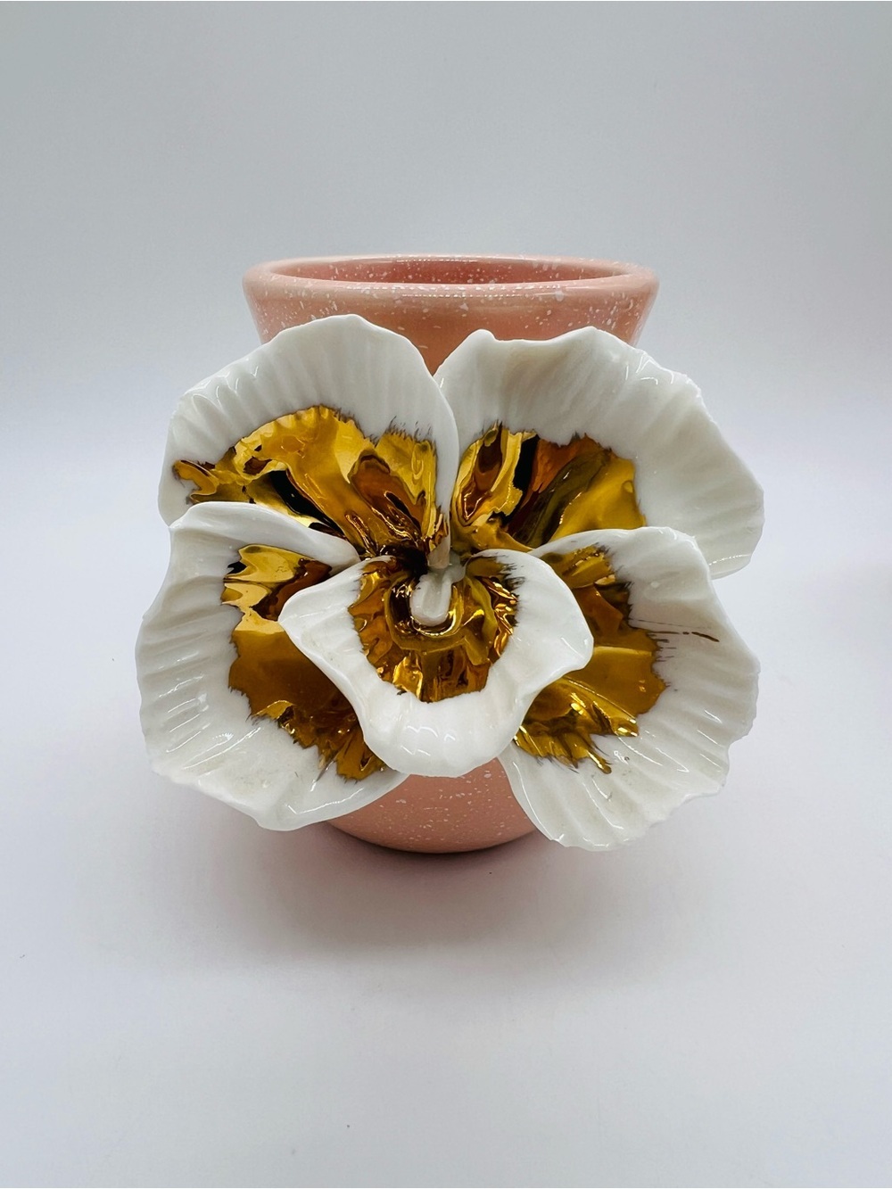 Anthropologie Gilded Bloom White, Pink and Gold Ceramic Floral Vase